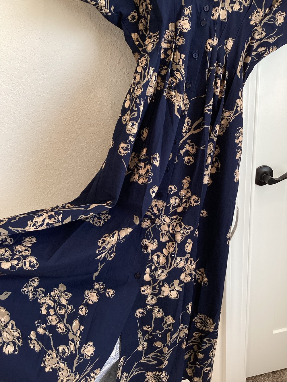 Exquise Tobie Short-Sleeve Midi Shirt Dress NEW Navy Blue Floral Anthropologie - Picture 7 of 15